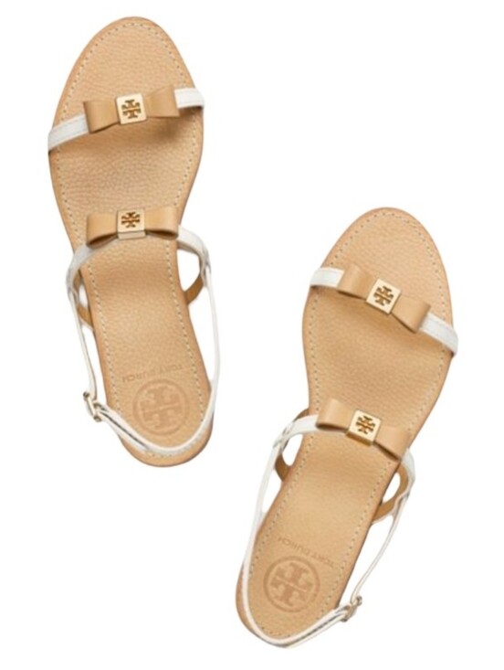 Tory Burch Shoes - Tory Burch Kailey Bow Slingback Flat Leather Sandals In Color Iced Coffee/Bleach